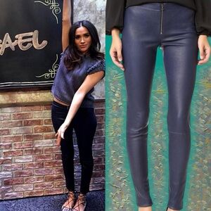 Alice + Olivia ‘Front Zip Leather Legging’ in Navy Blue Size 2 ASO Meghan Markle